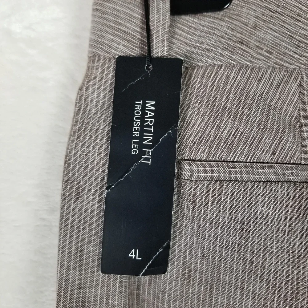 Banana Republic Trouser Pants Womens 4L Brown Pinstripe Martin Fit Linen Blend